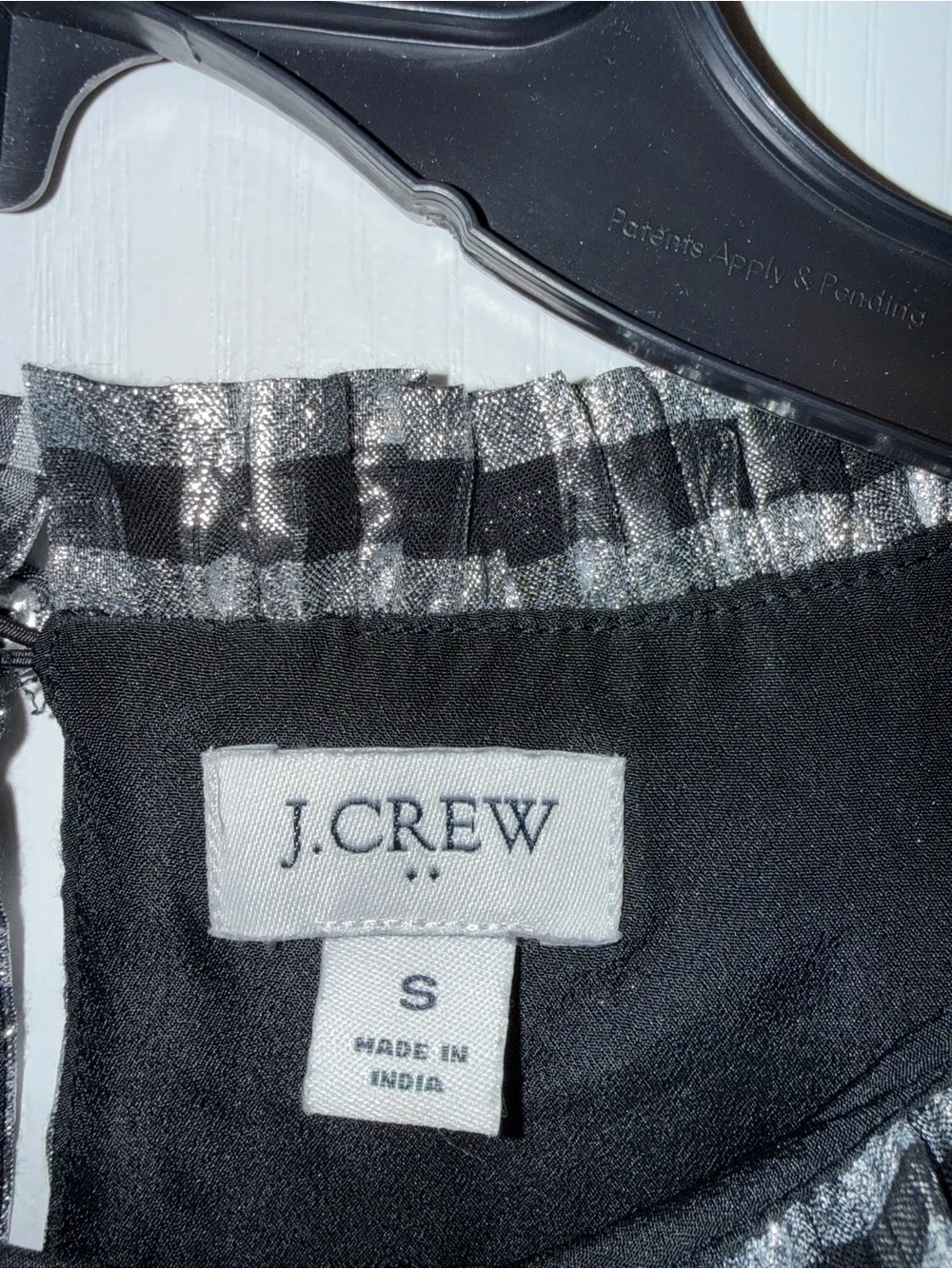 J.Crew Metallic Gingham Puff Sleeve Blouse Silver & Black Size S